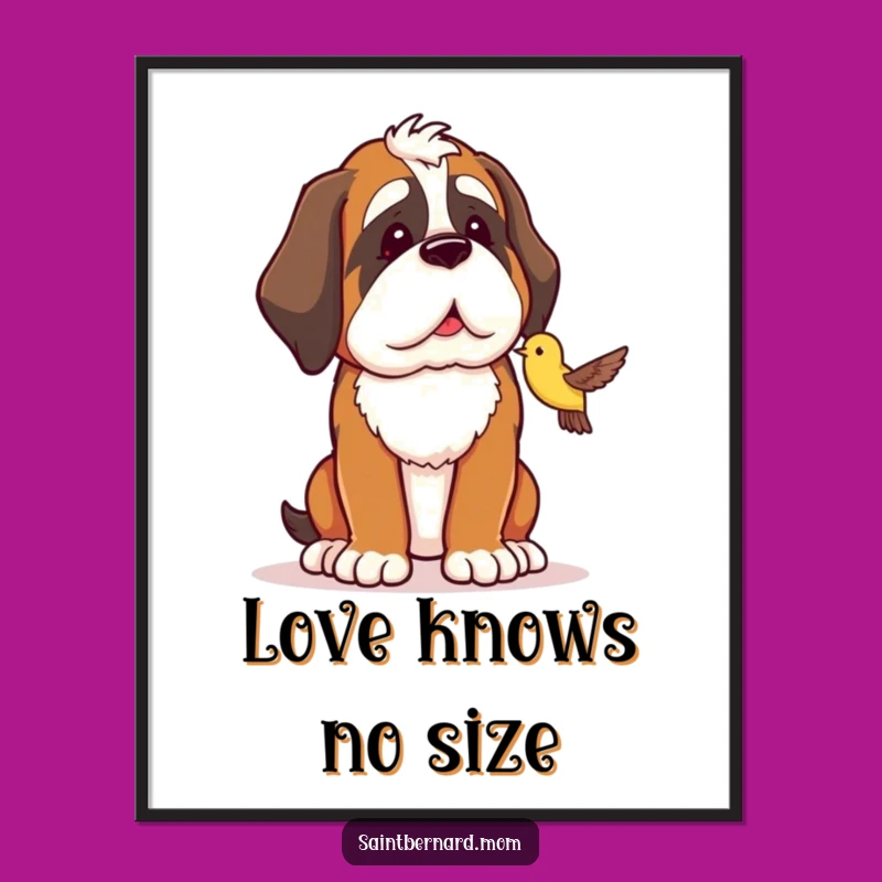 Funny Saint Bernard Poster - Protector of Birds - Animal Art Gift