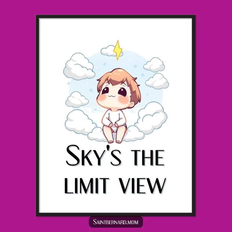 Funny Contented Cloud Gazing Character Poster: Serene Wall Art, Unique Funny Gift