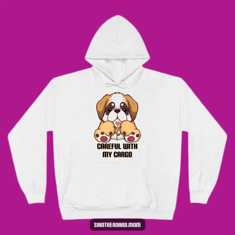 Cozy Funny Saint Bernard Hoodie - Enormous Paws, Gentle Flower Gift