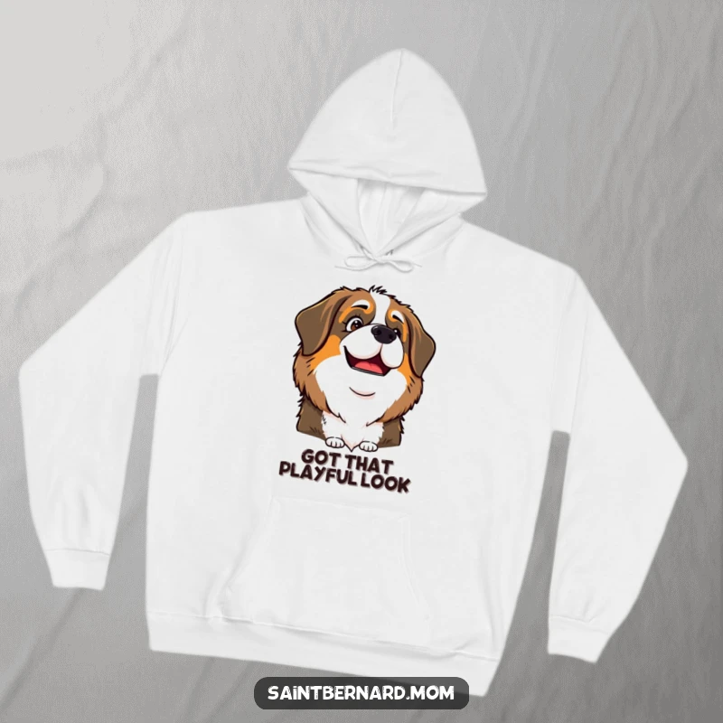 Funny Saint Bernard Lady Hoodie, with a distinctly playful and mischievous glint in her eye, perfect for cozy humor.