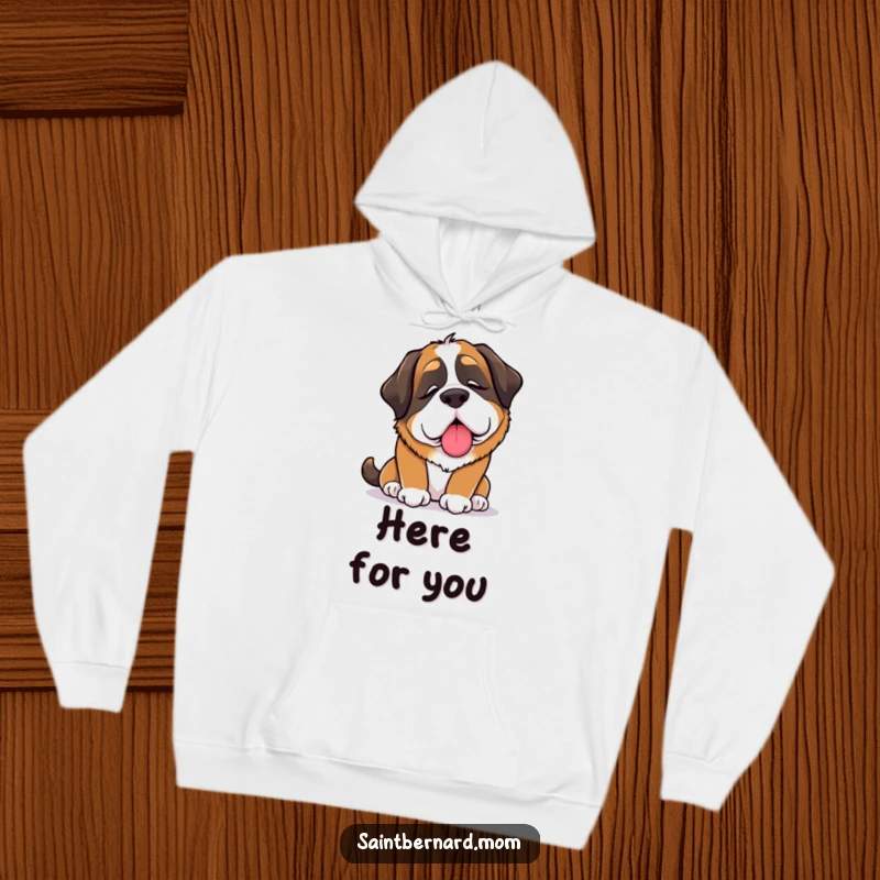 Funny Saint Bernard Lady Hoodie featuring a dog offering a comforting lick, perfect for cozying up with a feeling of care.