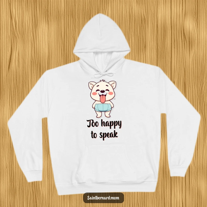 Funny hoodie with a character happily panting, tongue lolling, a symbol of pure, joyful exertion and contentment.