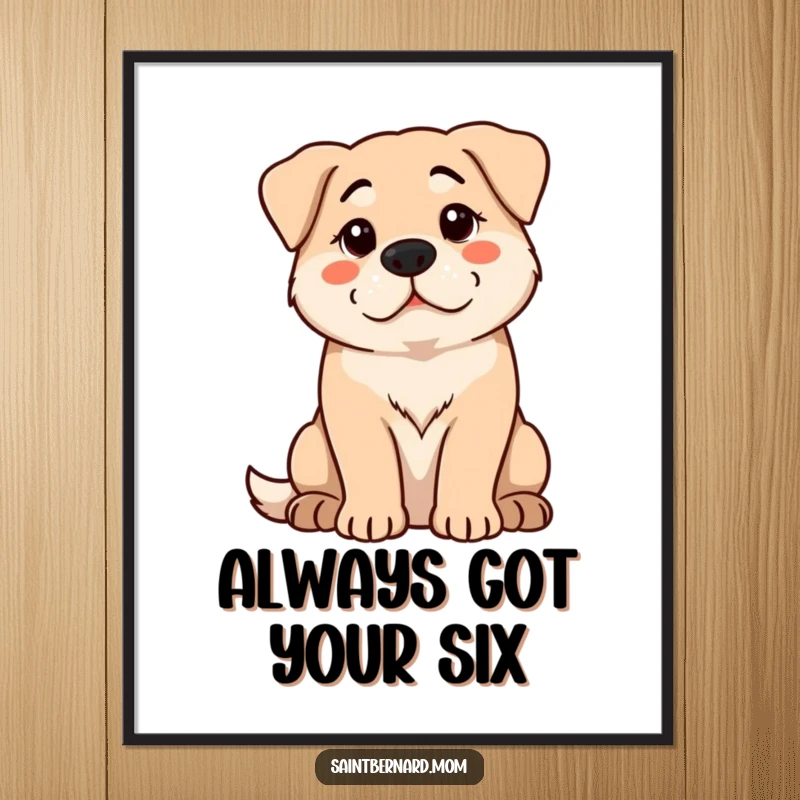 Funny Free Printable Wall Art: A large dog sits with a calm, protective demeanor, its eyes watching intently.