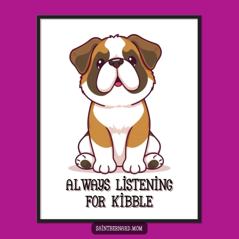 Free Printable Kawaii St Bernard Wall Art: Attentive Dog Downloadable Decor