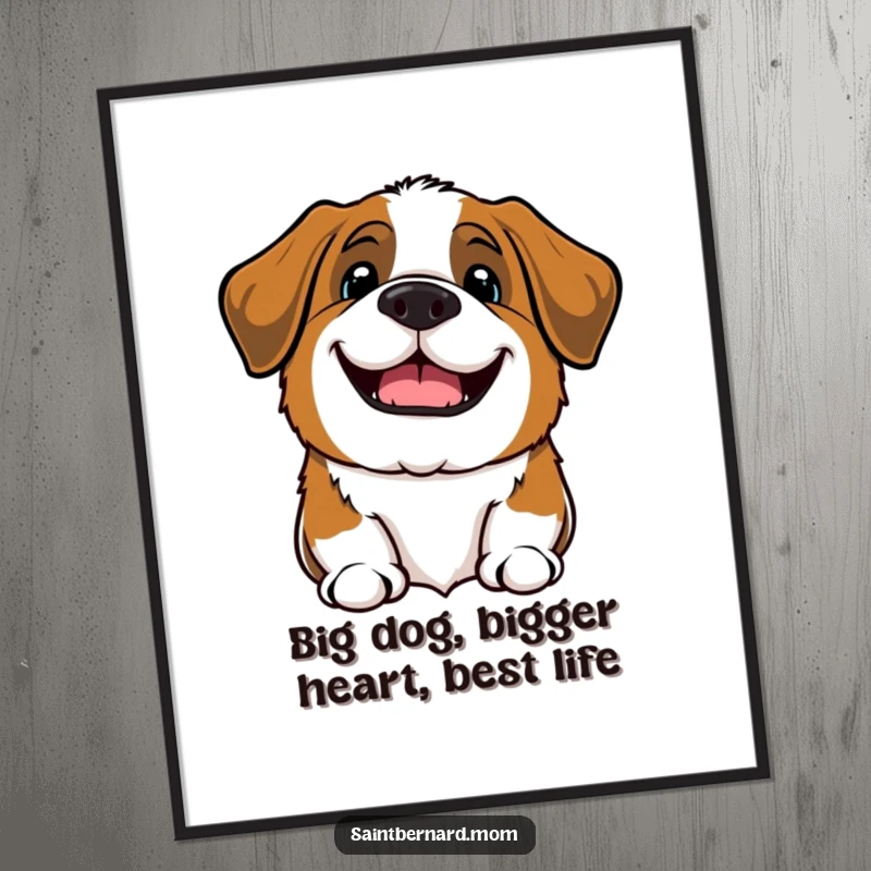 Funny Free Printable Wall Art: Kawaii Saint Bernard offers a hearty bark with a big welcoming grin, radiating joy and friendly vibes.