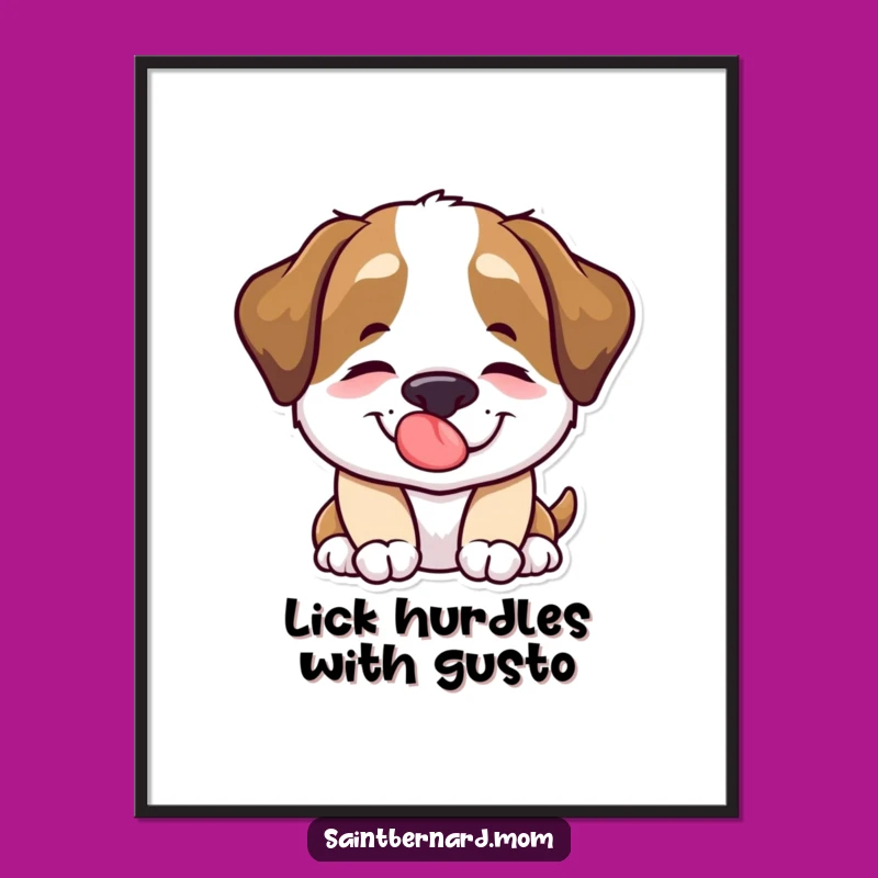 Free Printable Saint Bernard Wall Art: Funny Dog Lick Downloadable Art Decor