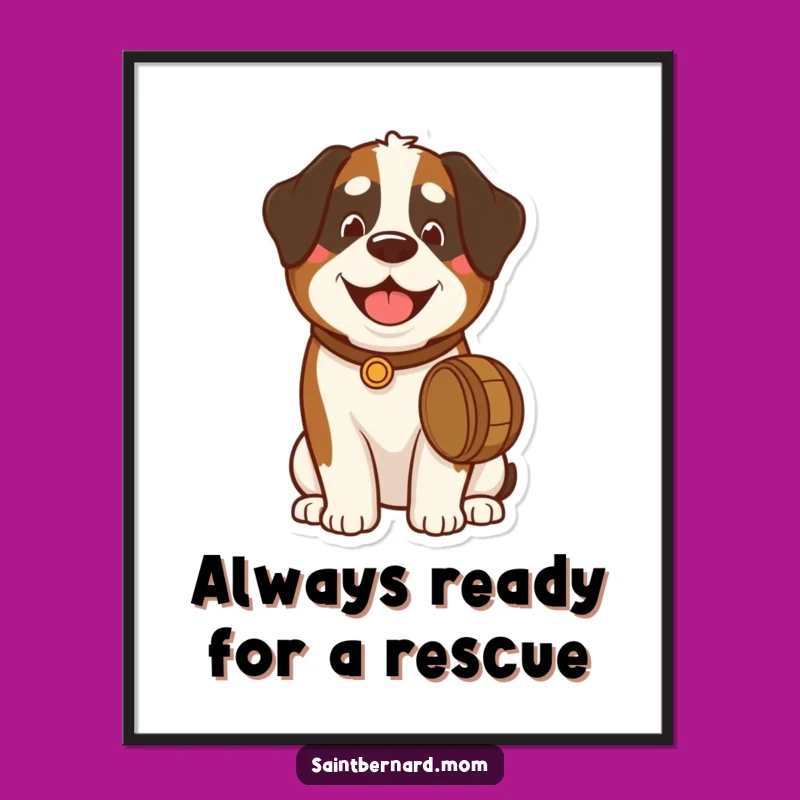 Free Printable St Bernard Art: Barrel Dog Wall Decor Downloadable