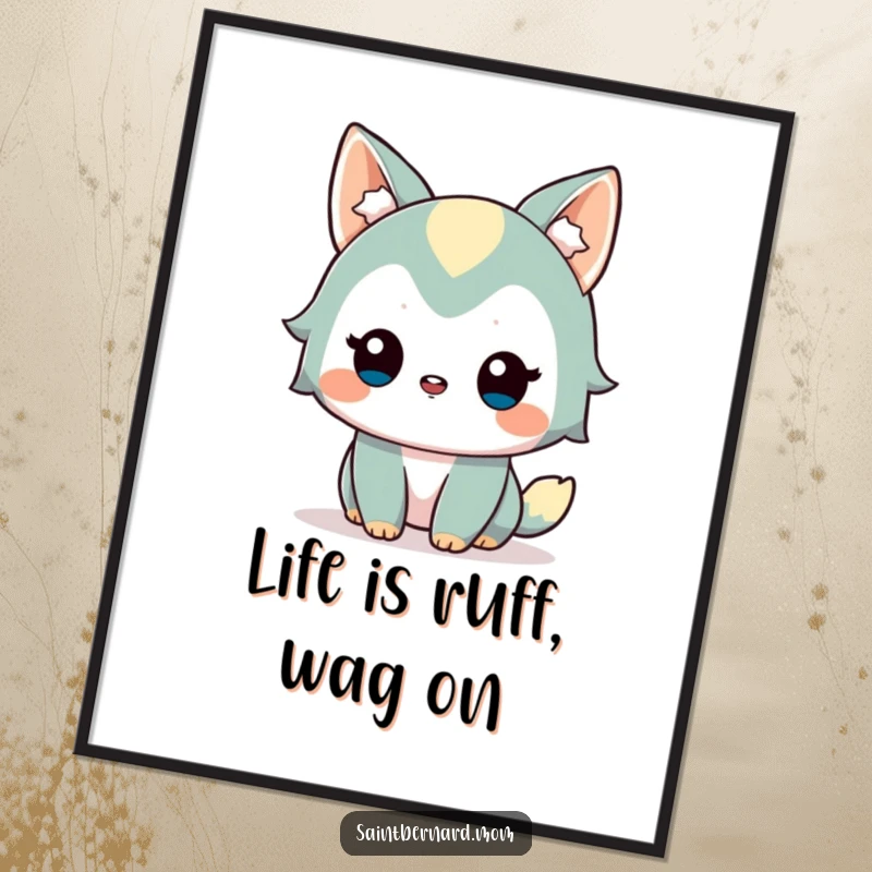 Funny free printable wall art of a happy dog with a gentle wag, looking alert and friendly, perfect for home decor.