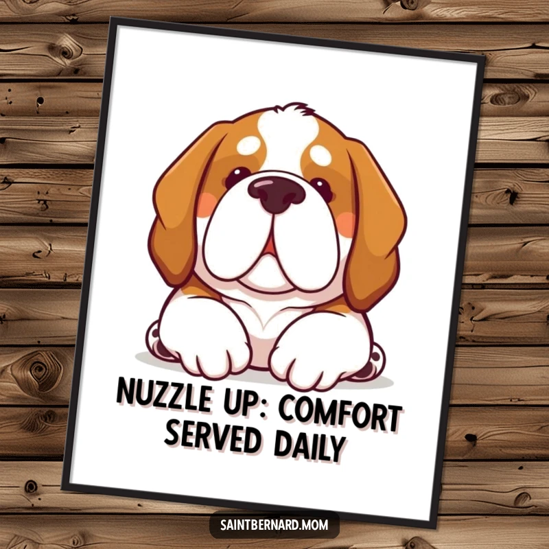Funny Free Printable Wall Art: Kawaii Saint Bernard offers a soft nuzzle, radiating comfort, warmth, and gentle affection on your walls.