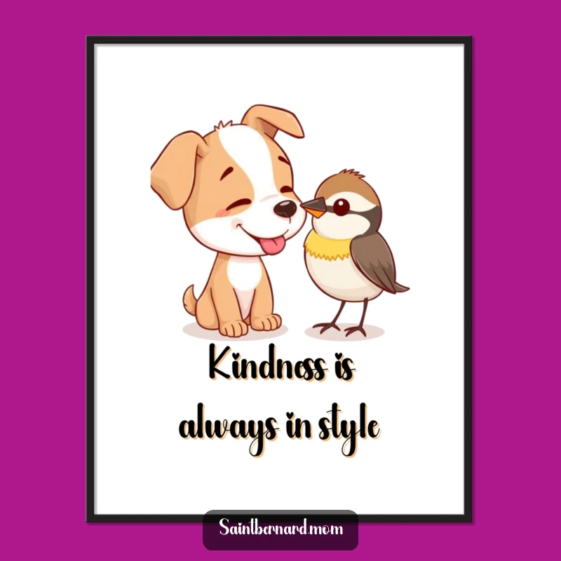 Free Printable Wall Art: Dog Licking Bird, Gentle Friendship Decor Downloadable