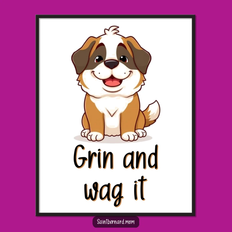 Free Printable Wall Art: Goofy Saint Bernard Grin Funny Dog Downloadable Decor