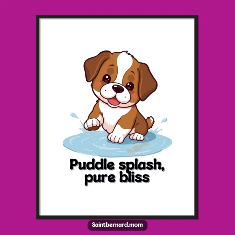 Funny Free Printable Wall Art: Kawaii Saint Bernard Puddle Splash