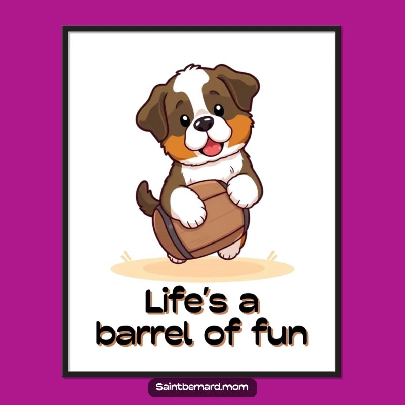 Funny Free Printable Wall Art: Kawaii Saint Bernard Puppy Barrel - Downloadable Art
