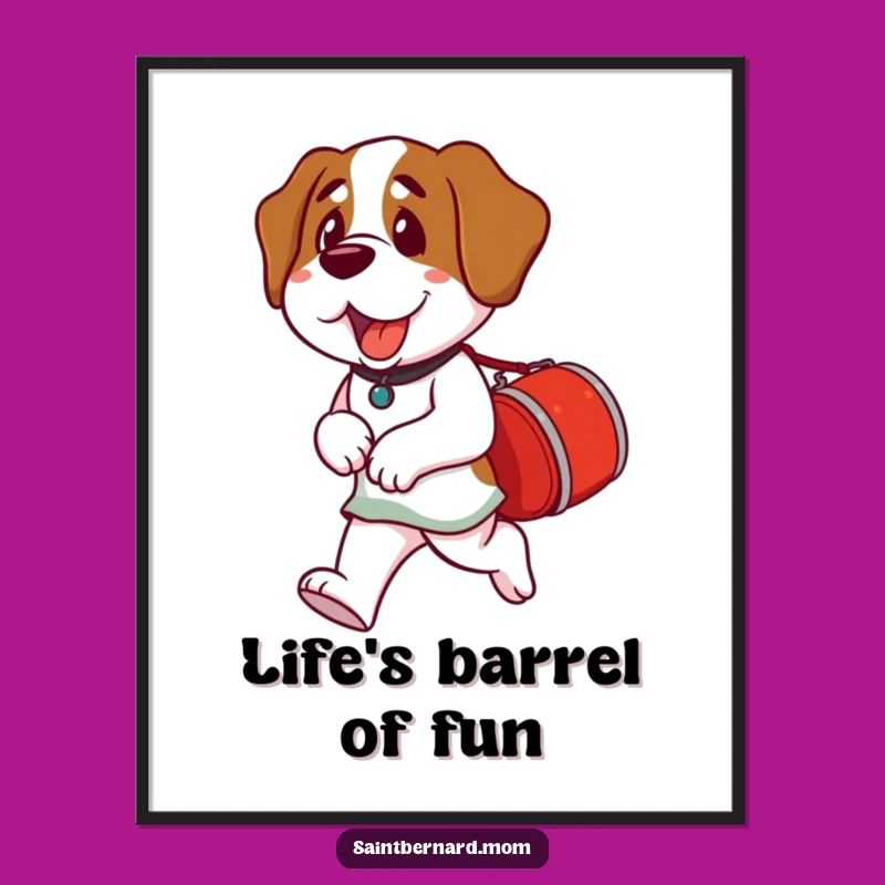 Free Printable Wall Art: Saint Bernard With Barrel Funny Dog Downloadable Decor