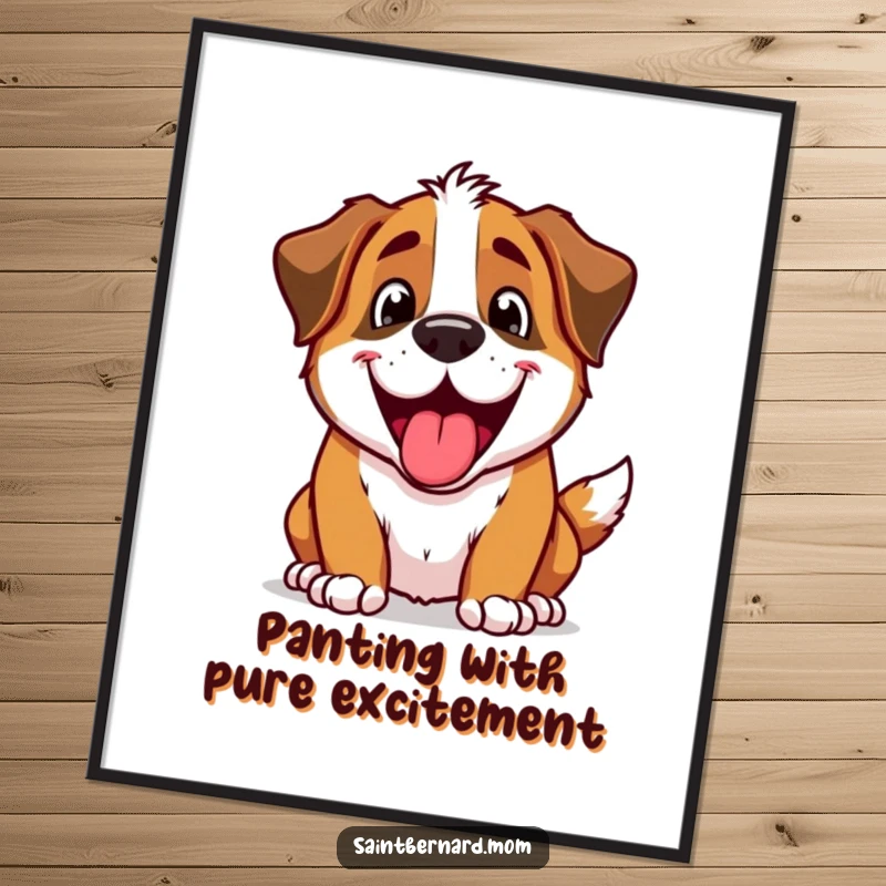 Funny Free Printable Saint Bernard Wall Art showing an excited dog panting happily, adding a dose of joy to wall decor.