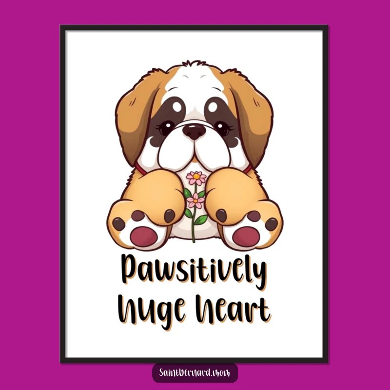 Free Printable Saint Bernard Wall Art: Giant Paws Bloom - Funny Dog Decor Downloadable