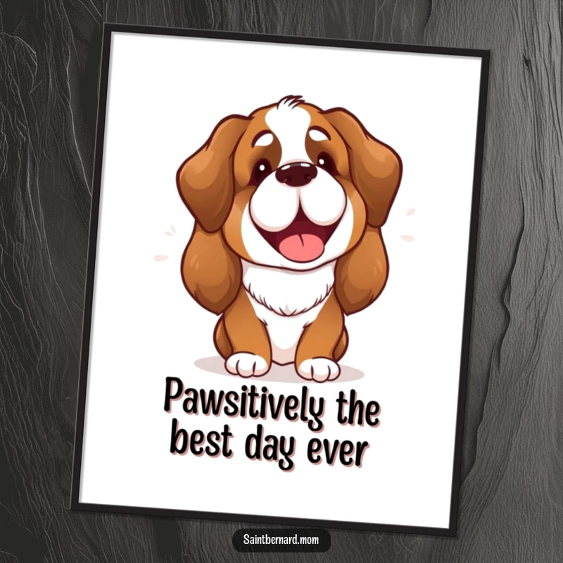 Funny Free Printable Wall Art: A cheerful Saint Bernard dog with a happy bark, bringing joy to any room.