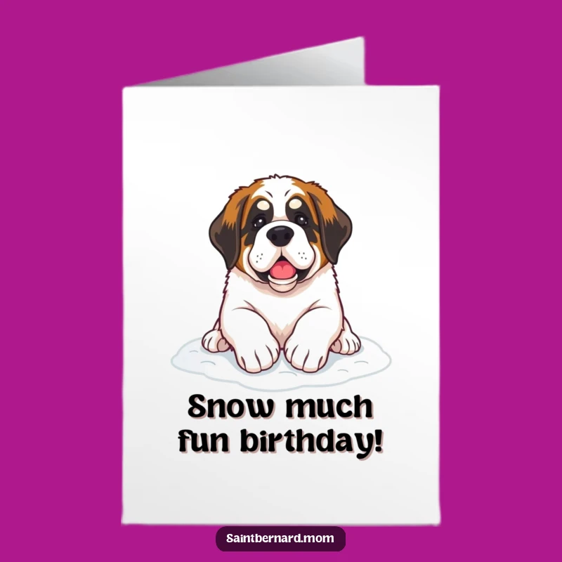 Free Printable Birthday Card: Saint Bernard Snow Paws - Downloadable Winter Fun Greeting