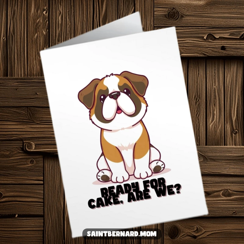Free Printable Birthday Card: Kawaii Saint Bernard sitting attentively with perked ears, ready for birthday fun.