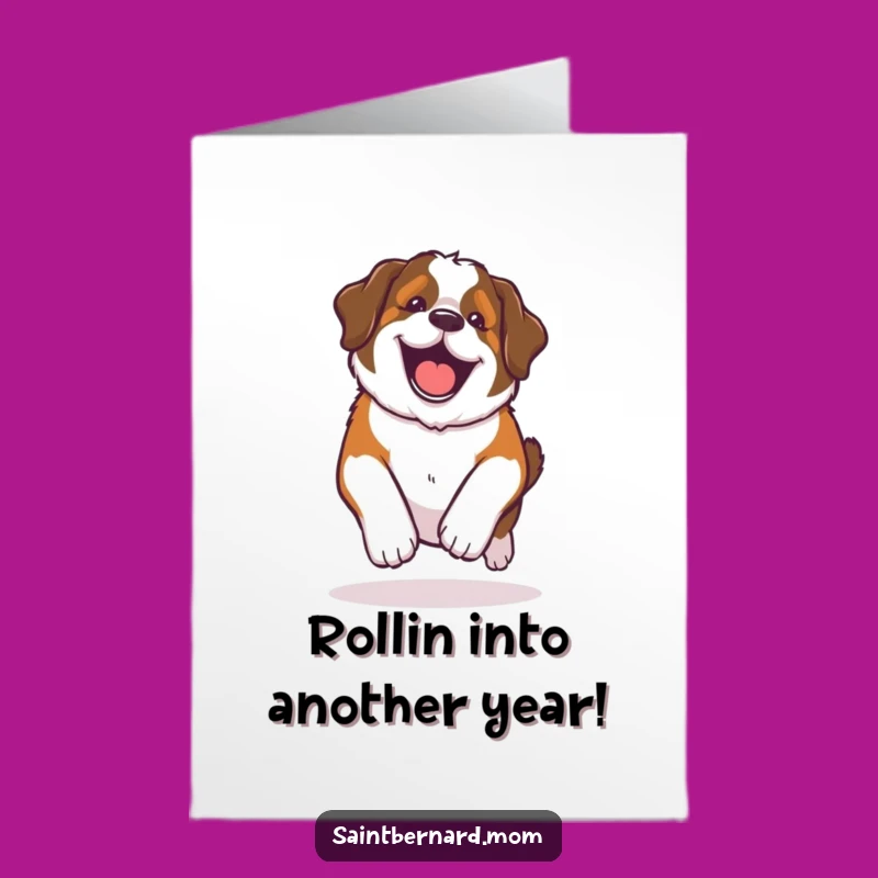 Free Printable Birthday Card: Happy Kawaii Saint Bernard Rolling Downloadable Gift