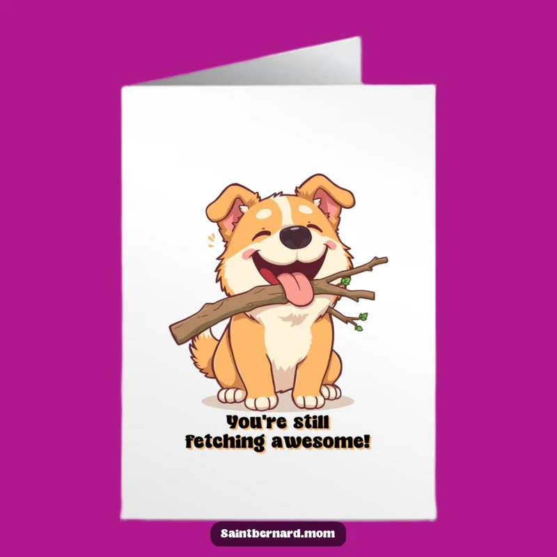 Free Printable Birthday Card: Dog Carrying Branch, Happy Outdoor Fun Downloadable