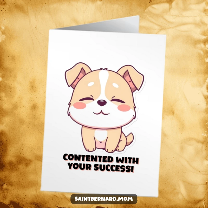 Funny Free Printable Congratulations Card: Dog with eyes half-closed in absolute contentment, showing a peaceful and happy smile.