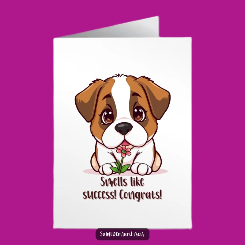Free Printable Congrats Card: Curious Kawaii Saint Bernard Flower Downloadable Gift