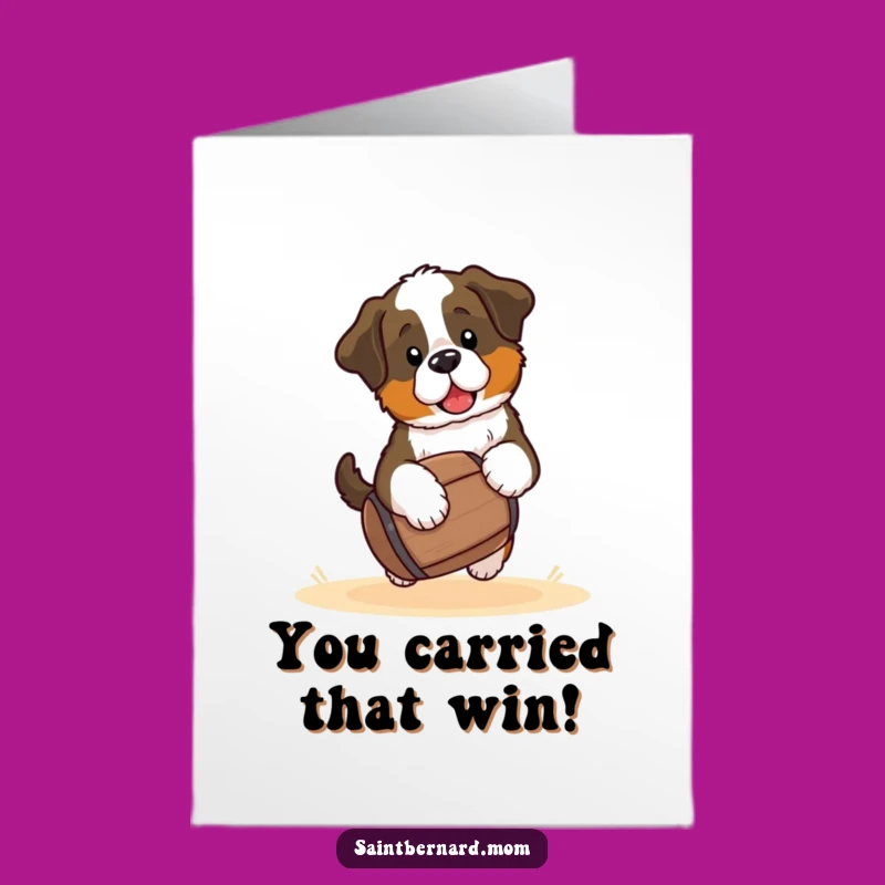 Free Printable Congrats Card: Funny Saint Bernard Puppy Barrel Delivery - Downloadable
