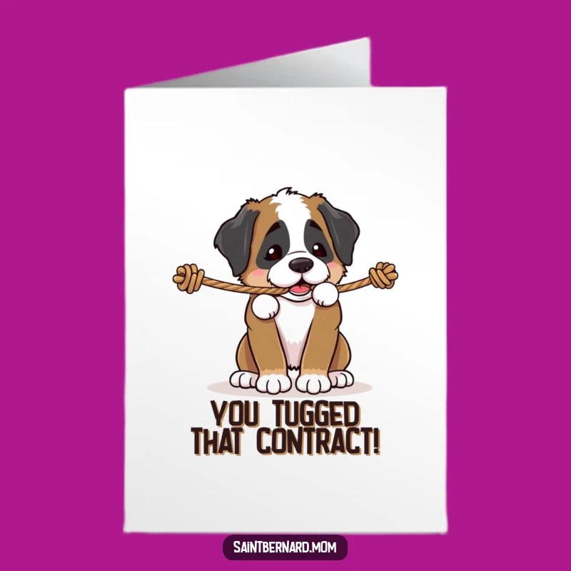 Free Printable Congrats Card: Saint Bernard Puppy Tug - Downloadable Win