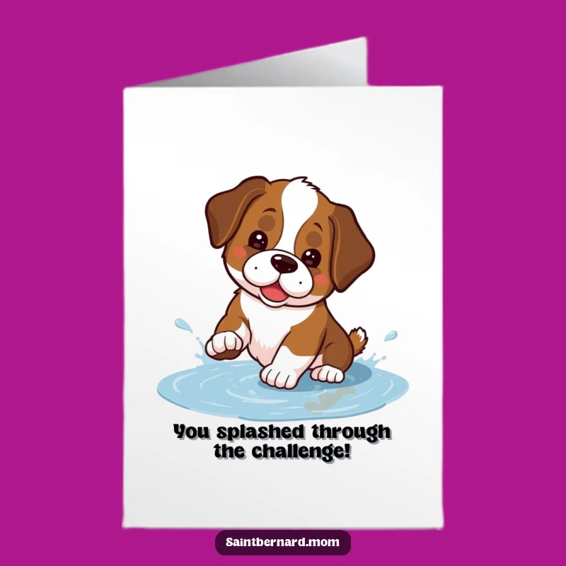 Free Printable Congrats Card: Splashy Kawaii Saint Bernard Celebration