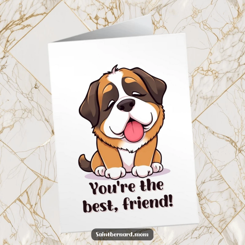 Funny Free Printable Congrats Card: A Saint Bernard dog offering a comforting lick, celebrating their success.