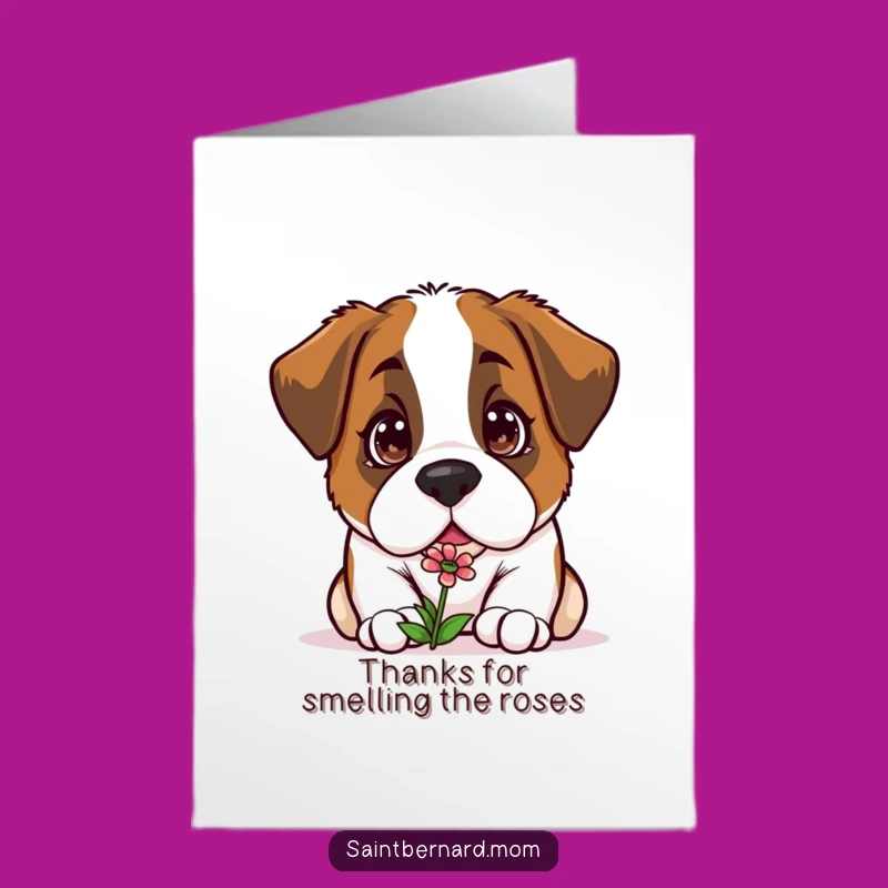 Free Printable Thank You Card: Curious Kawaii Saint Bernard Flower Downloadable Gift