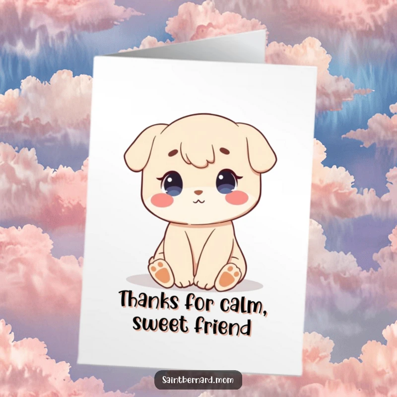 Funny Free Printable Thank You Card: A character sitting patiently, embodying a sweet, calm, and peaceful demeanor, sharing quiet thanks.