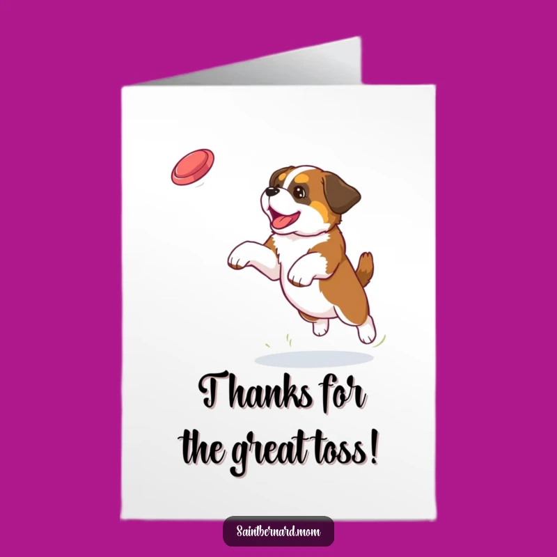 Free Printable Thank You Card: Saint Bernard Puppy Frisbee Fan, Express Gratitude Fun