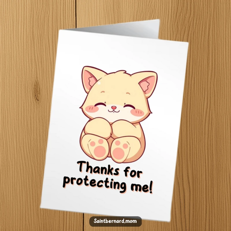 Funny Free Printable Thank You Card: Large paws are curled protectively, conveying deep thanks and care, a gentle downloadable.