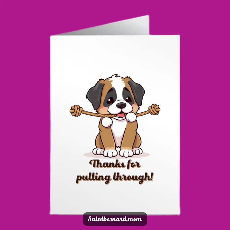 Free Printable Thank You Card: Saint Bernard Puppy Tug - Downloadable Gratitude