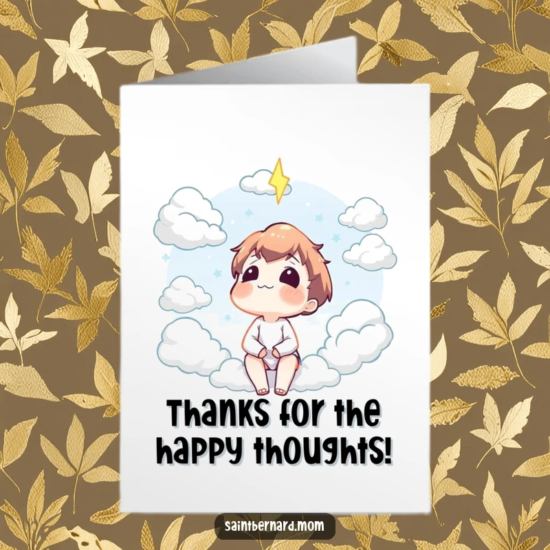 Funny Free Printable Thank You Card: A character finds joy gazing at fluffy clouds, a peaceful and humorous thank you.