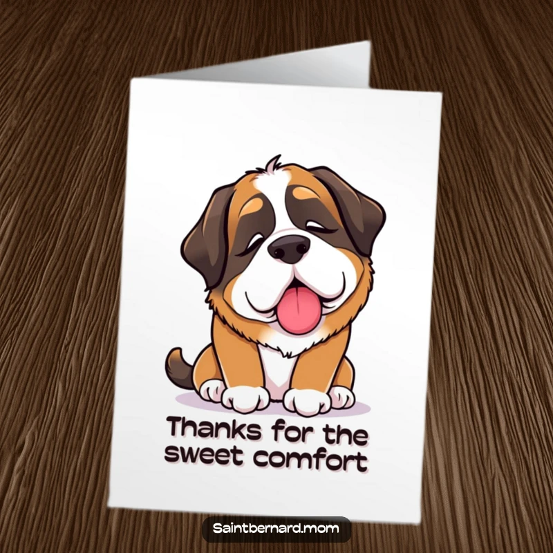 Funny Free Printable Thank You Card: A Saint Bernard dog offering a comforting lick, conveying sincere thanks.