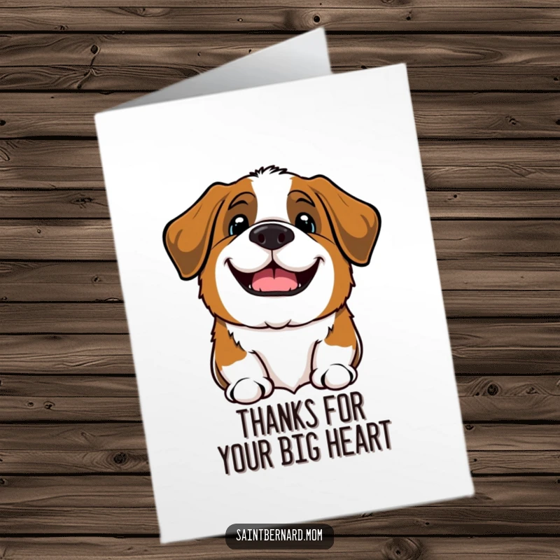 Funny Free Printable Thank You Card: Kawaii Saint Bernard lets out a hearty bark with a welcoming grin, conveying deep thanks and appreciation.
