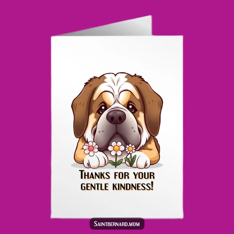 Free Printable St Bernard Thank You Card: Gentle Giant Nudging Flower Downloadable