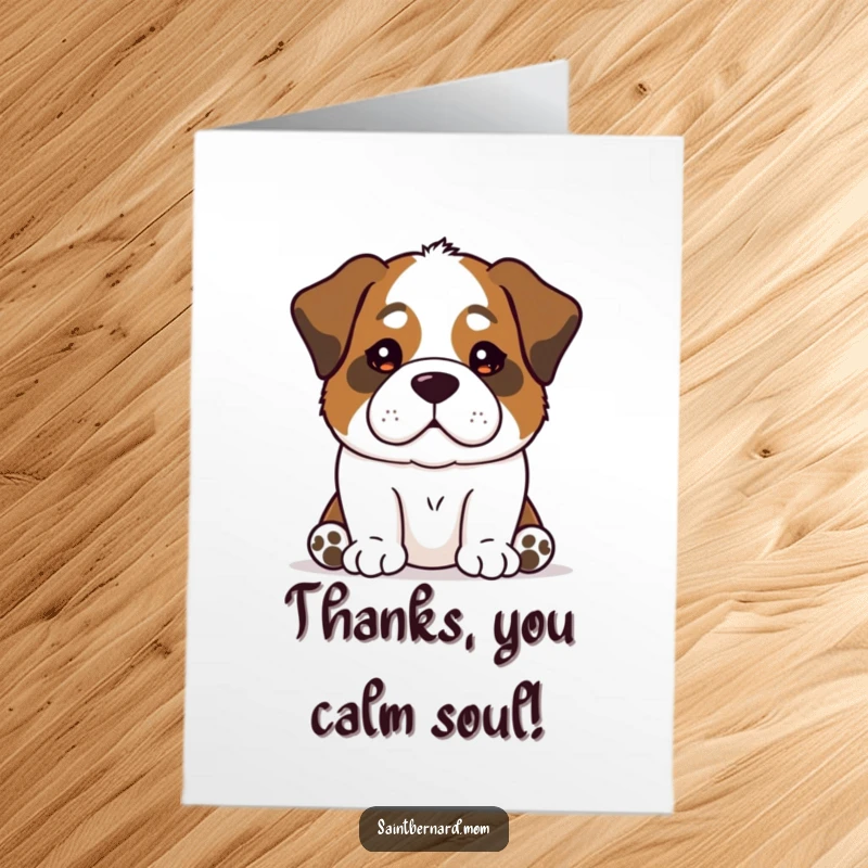 Free Printable Thank You Card: A Saint Bernard dog with a tranquil, reassuring presence, expressing sincere thanks.