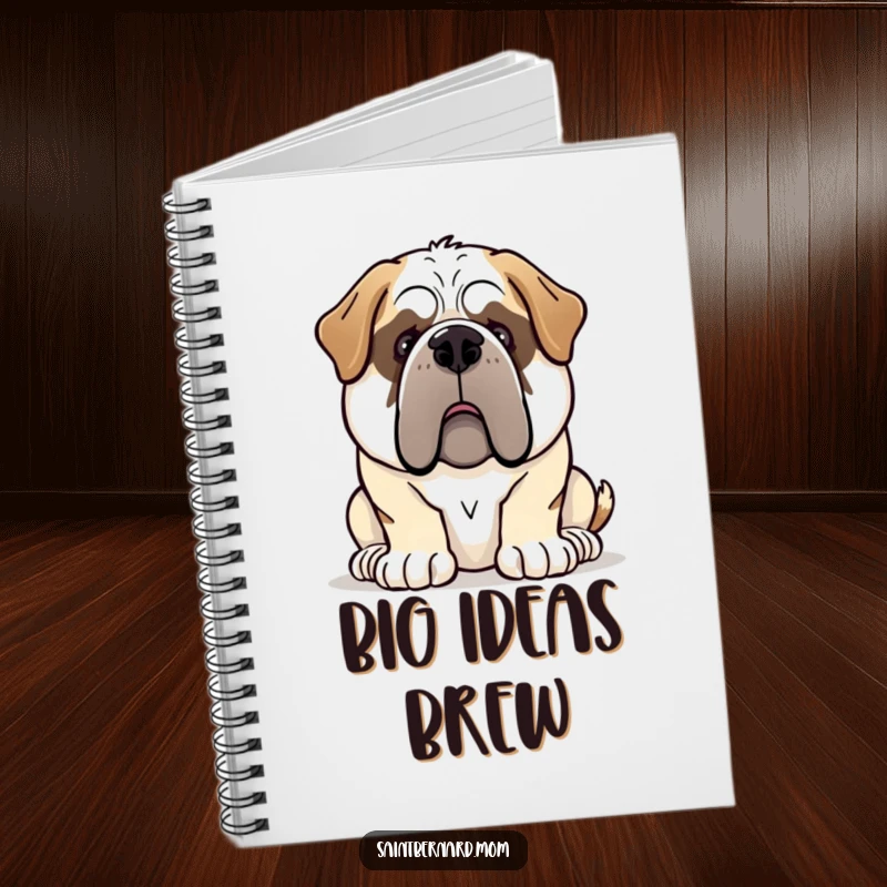 Funny Saint Bernard dog notebook depicting a gentle giant demeanor, perfect for jotting down kind thoughts.