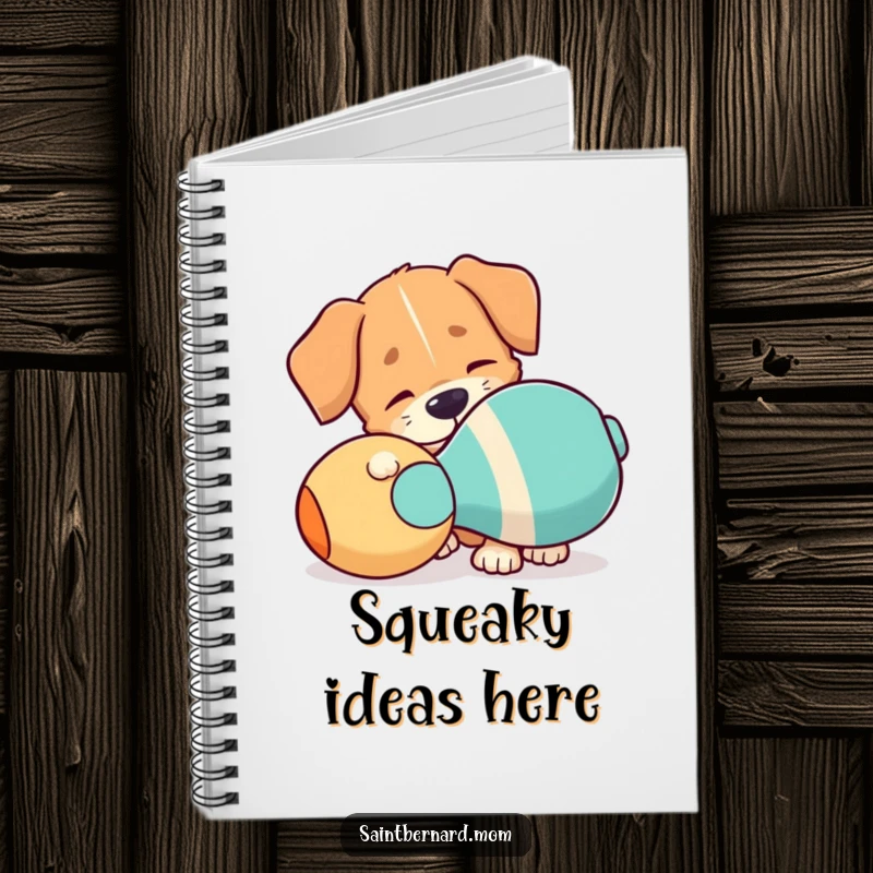 Funny Notebook: A dog with a floppy ear is playfully nudging a giant squeaky toy, inspiring your writing.