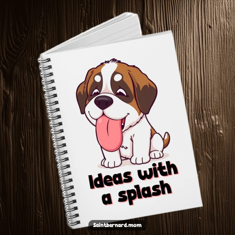 Funny Kawaii Saint Bernard notebook for writing, showcasing a dog giving a giant, slobbery, happy lick, perfect for capturing ideas with humorous affection.