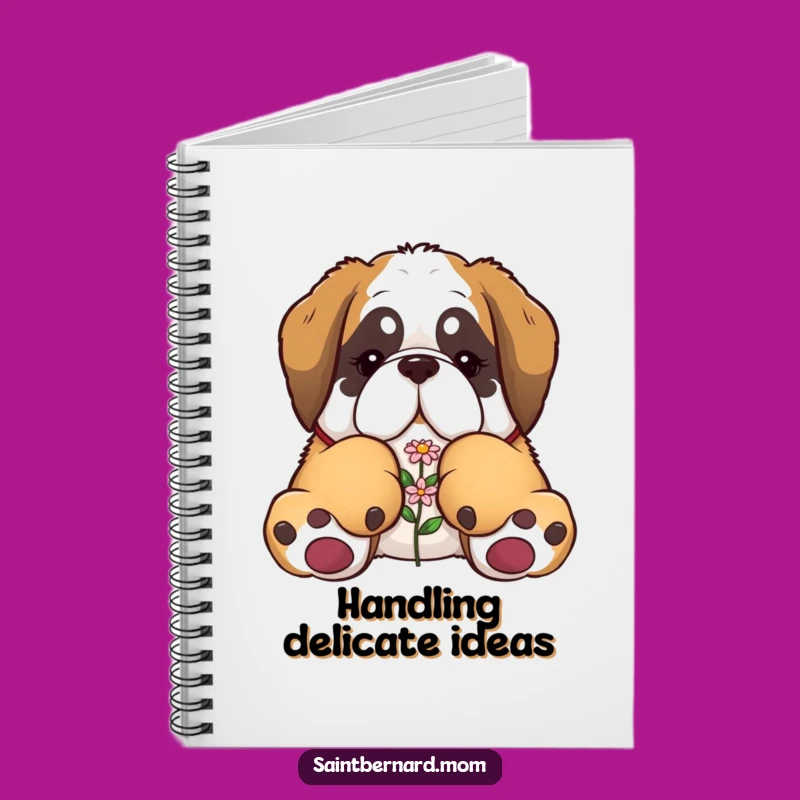 Funny Saint Bernard Notebook - Giant Paws Carry Flower - Journal Gift
