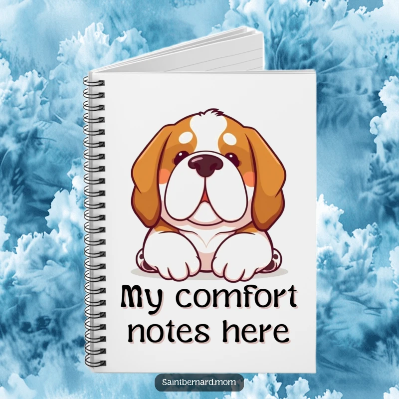 Funny Kawaii Saint Bernard dog notebook, pup offering a soft nuzzle, ideal for journaling and heartfelt notes.