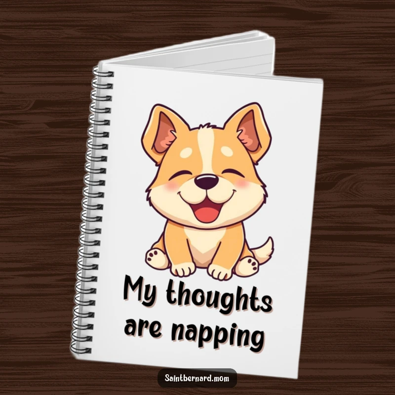Funny notebook cover with a dog sighing in contentment, ideal for jotting down notes with a humorous and relaxed vibe.