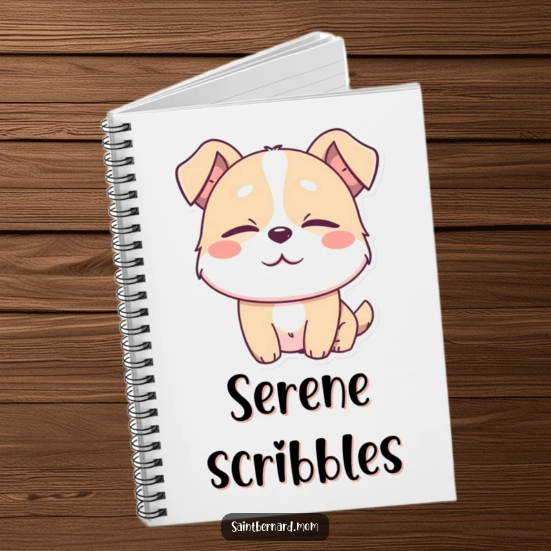 Funny notebook cover showing a dog character with eyes half-closed in absolute contentment, encouraging peaceful writing and thought.