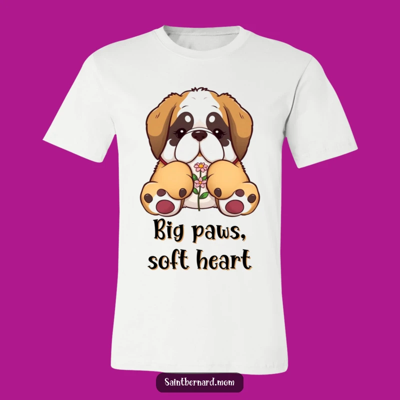 Funny Saint Bernard T-Shirt with Enormous Paws Carrying a Flower - Gift
