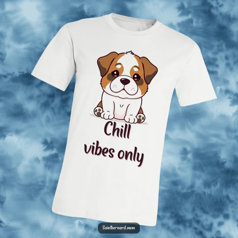 Funny Saint Bernard dog t-shirt depicting a calm, reassuring presence, a humorous and peaceful choice.